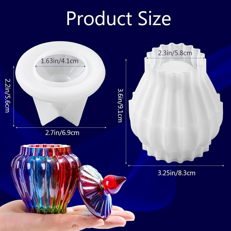 Dacies Silicone Box Mold with Lid Resin Epoxy Casting Molds Vintage Striped Wave Candle Jar Cement Mould for Resin Craft Making DIY Art Jewelry Trinket Organizer Candy Container Concrete Moulds Home Decor - Image 2